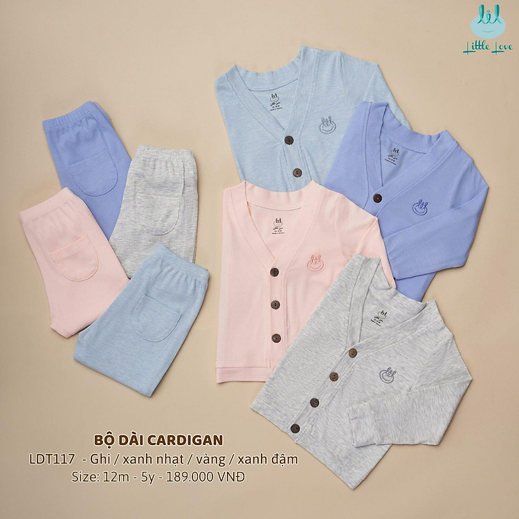 Set áo khoác Cardigan - quần dài chất len tăm, cúc gỗ dành cho bé LiL Little Love (LDT117)