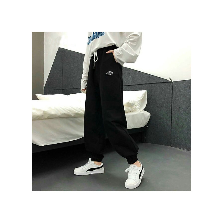 Quần jogger nữ ống rộng ,vải cotton co giãn,dày dặn,mền mịn,quần chống nhăn dễ giặt sạch nhanh khô,dành cho các bạn trẻ năng động,cá tính,màu đen,xám,trắng,phù hợp đi dạo phố,đi chơi