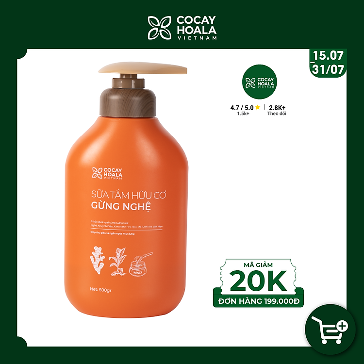 Sữa tắm thảo dược Gừng Nghệ Cỏ Cây Hoa Lá - Chiết Xuất Từ 9 Loại Thảo Dược Quý - Phòng Cảm, Tránh Gió, Dưỡng Da - Cho Con Cho Mẹ, Cho Đại Gia Đình, chai 500gr