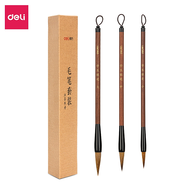 Bộ Bút Lông Sói Viết Thư Pháp Deli (3 chiếc)