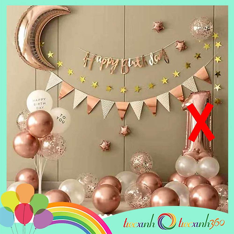 Trang trí sinh nhật 1 trụ bóng – Vàng hồng