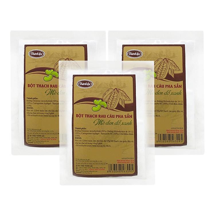 3 Gói Bột Thạch Rau Câu Pha Sẵn (Mè Đen, Đỗ Xanh) Thành Lộc 140g/gói