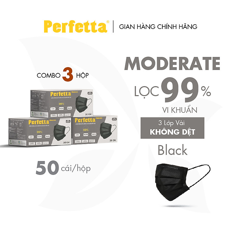 Combo 3 hộp khẩu trang kháng khuẩn kháng khuẩn 3 lớp Perfetta Moderate (50 Cái/ Hộp)