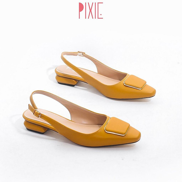 Giày Búp Bê 2cm Hở Gót Mũi Vuông Khóa Vuông Pixie X450
