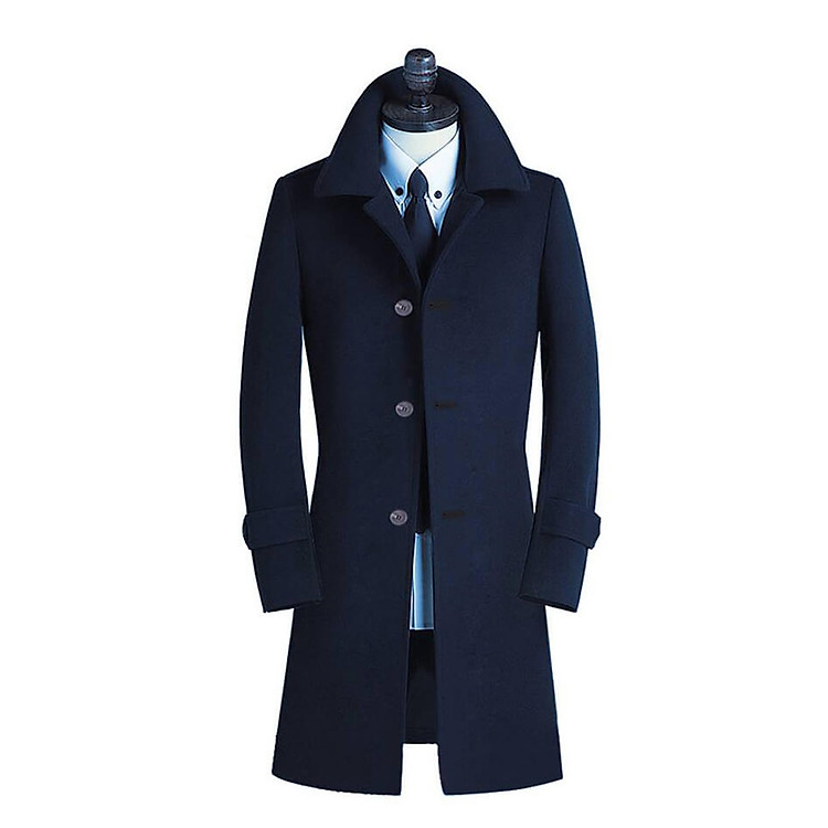 Áo Khoác Dạ Nam Dài Màu Xanh Tím Than