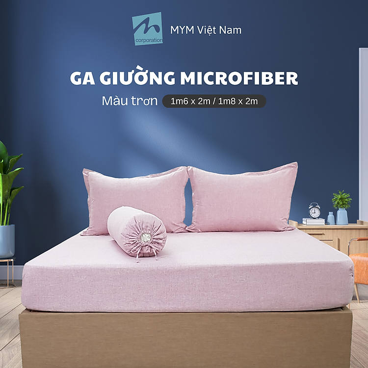 Bộ 4 món ga trải giường, áo gối và gối ôm Lanh Màu Microfiber 160x200cm/180x200cm