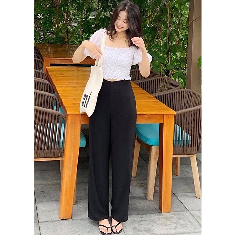 Set đồ bộ️ áo trễ vai, quần ống suông cực đẹp, lên dáng chuẩn, nữ tính - L018