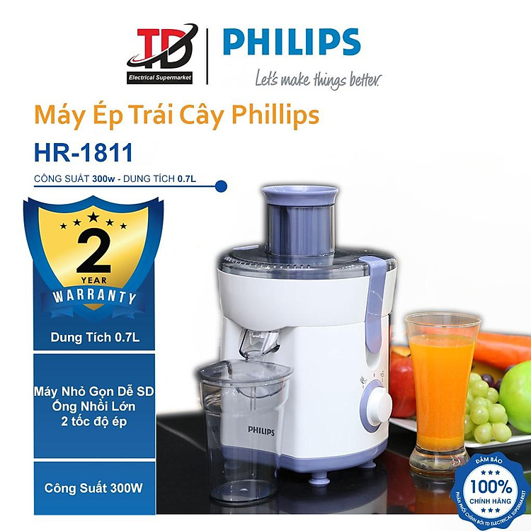 Máy Ép Trái Cây Philips HR1811 - Công Suất 300w - Hàng Chính Hãng