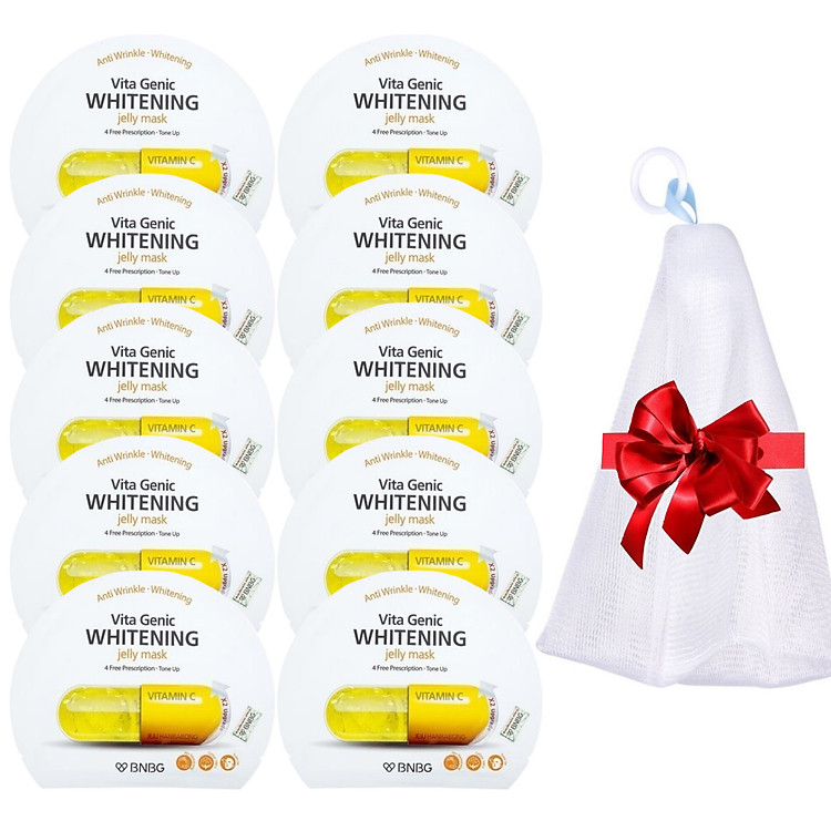 Combo 10 Mặt nạ giấy dưỡng da BNBG Vita Genic Whitening Jelly Mask (Vitamin C) 30ml x10 Tặng 1 lưới tạo bọt rửa mặt