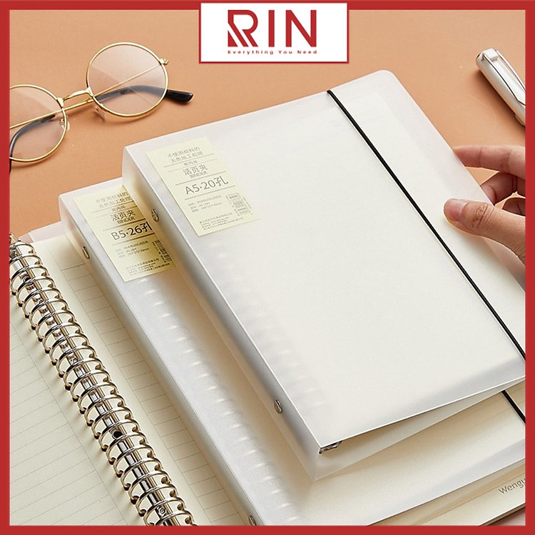 Bìa sổ tay nhựa (A5, 20 lỗ) – Đen trong