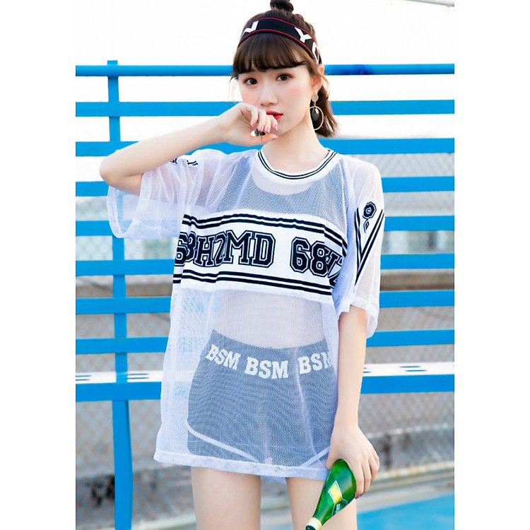 Đồ Bơi Thể Thao Đen Kèm Áo Lưới Trắng MAY_MFAT122