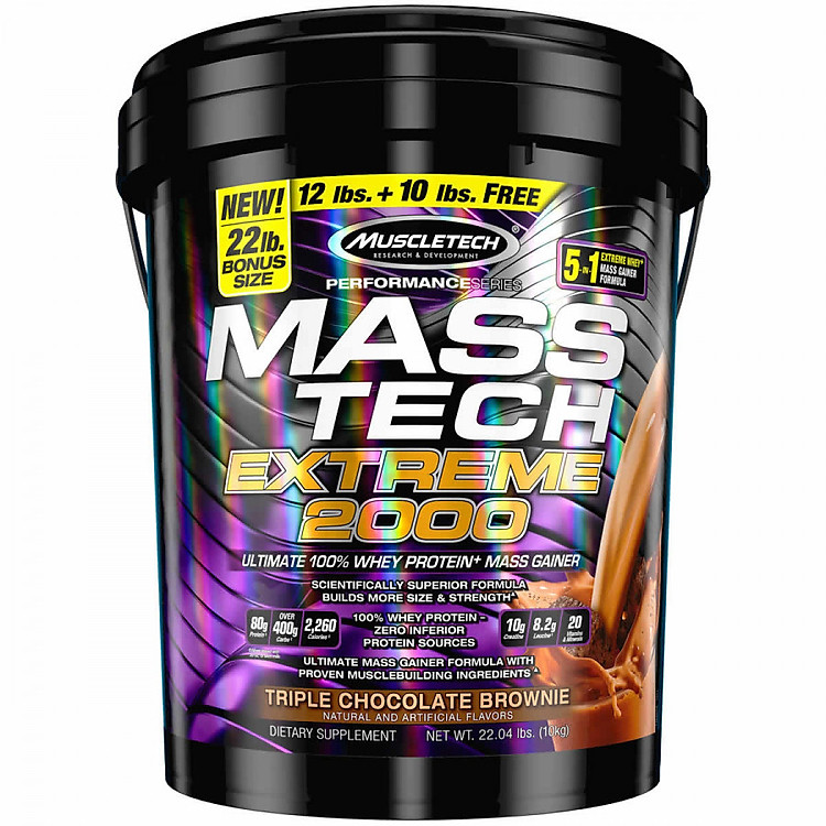 Sữa tăng cân tăng cơ Mass Tech Extreme 2000 22lbs (~10kg) – Hỗ trợ Tăng Cân Nhanh + Tăng Sức Mạnh từ nguồn dinh dưỡng đầy đủ như 1 bữa ăn - Hàng nhập khẩu chính hãng - Thương hiệu Muscletech - Kèm quà tặng