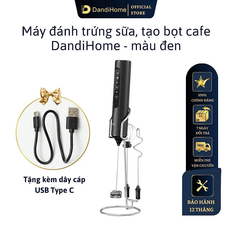 Máy đánh bọt cafe cầm tay DandiHome có giá treo, sạc điện, 10w, hàng chính hãng bảo hành 12 tháng