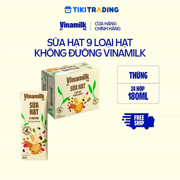 Thùng 24 hộp sữa 9 loại hạt không đường Vinamilk Super Nut 180ml