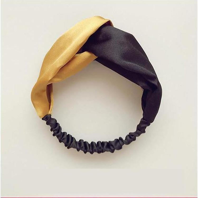 Băng đô turban nữ bản to phối màu vàng-đen TB01E