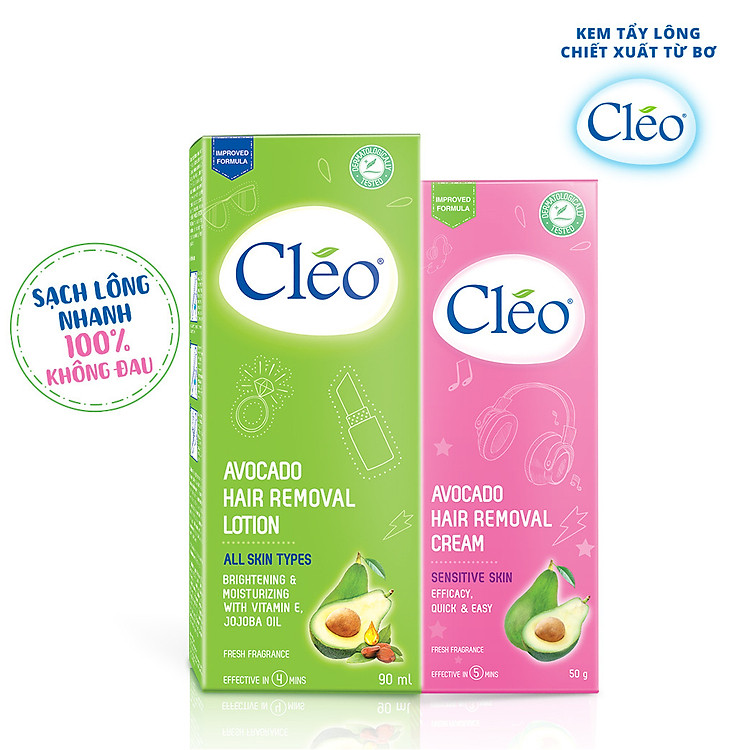 Combo tẩy lông nách Cléo cho da nhạy cảm 100% không đau 50g và tẩy lông chân tay Cléo an toàn chỉ từ 4 phút 90ml
