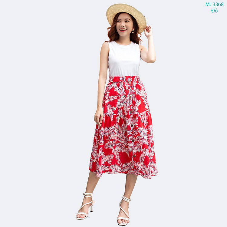 Chân Váy Xòe 42-60 kg MEEJENA Váy Xòe Nữ Vải Đũi Hoa - 3368