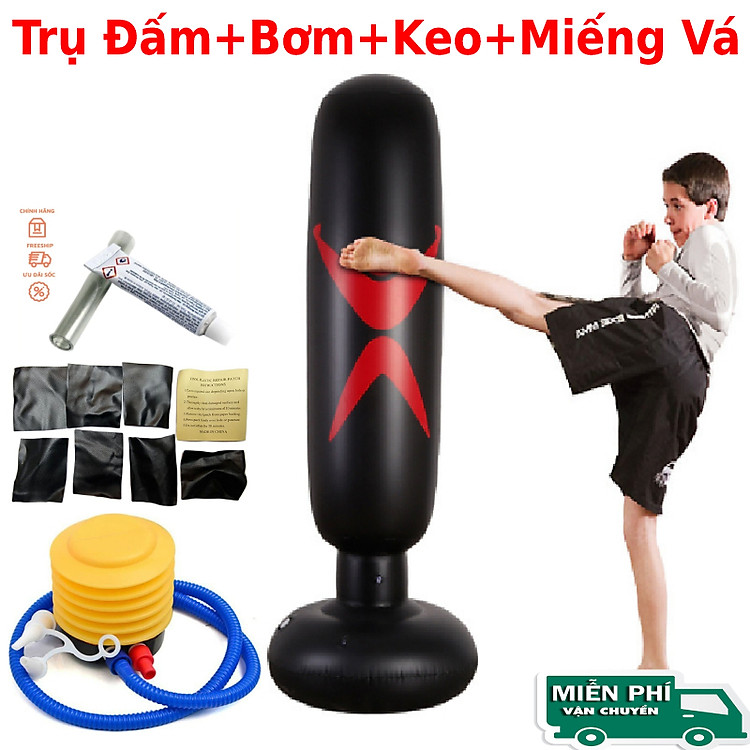 Trụ đấm bốc boxing bơm hơi dành cho bé và người lớn tặng kèm bơm hơi + keo + miếng vá đa năng dành cho trụ hơi ghế hơi nệm hơi giường hơi phao bơi