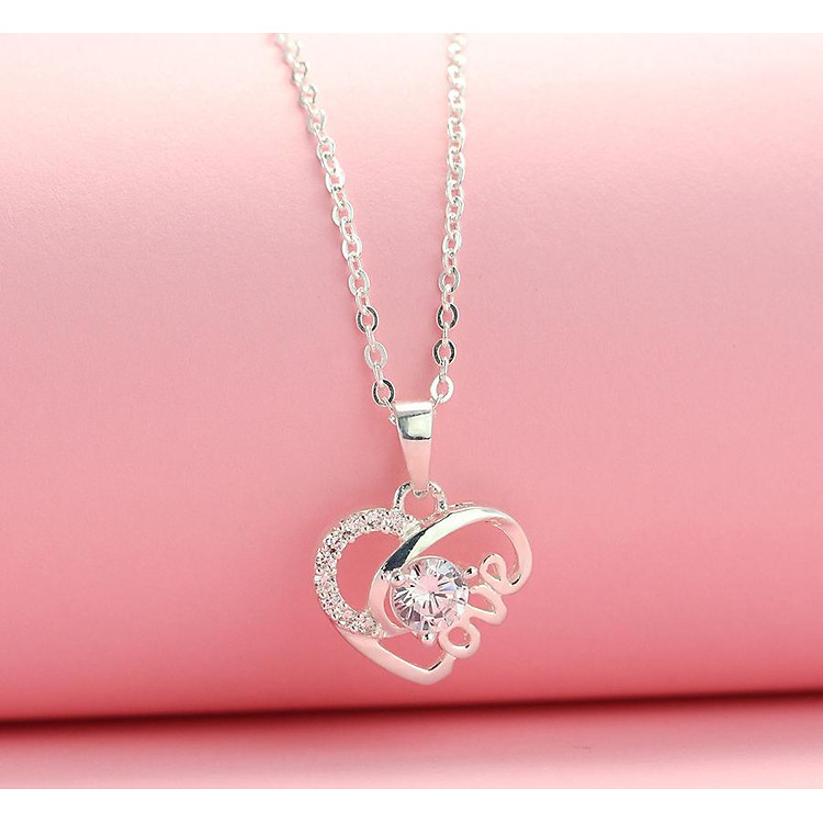 Dây chuyền bạc nữ hình trái tim chữ Love đính đá tinh tế DCN0421