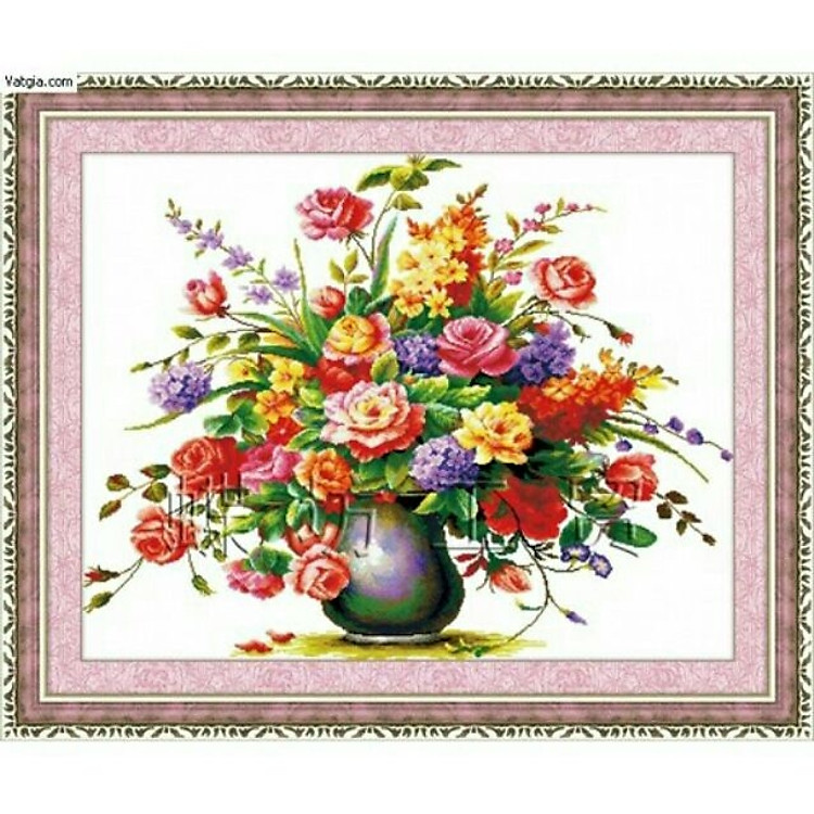 Tranh thêu chữ thập Bình Hoa Khoe Sắc (100*80cm) chưa thêu