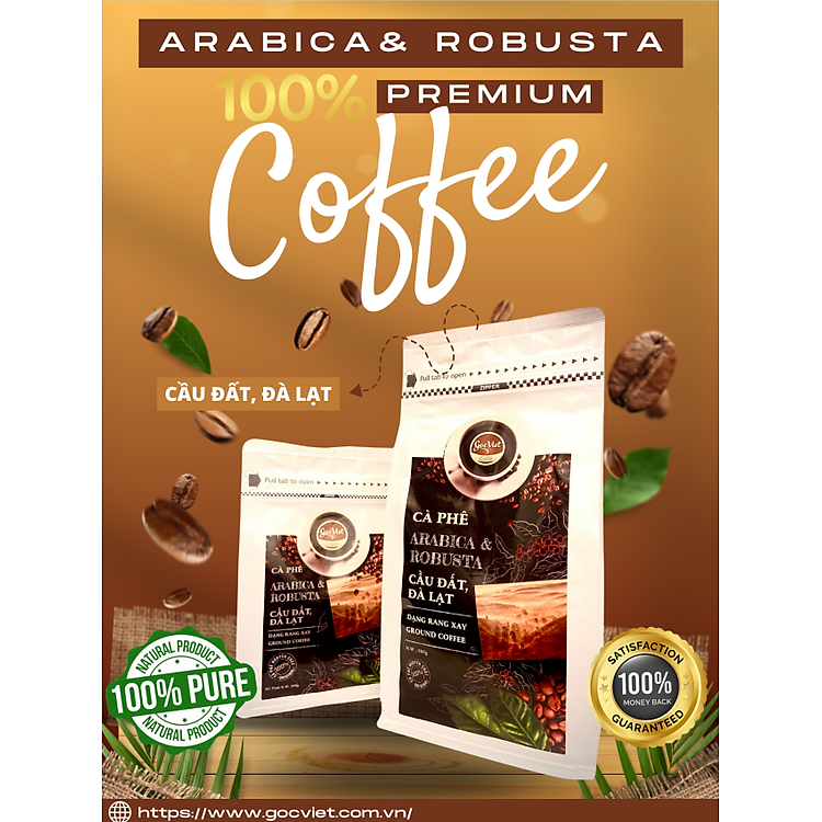 Cà phê Arabica & Robustar Cầu Đất, Đà Lạt- 100% cà phê nguyên chất dạng rang xay - 250 g