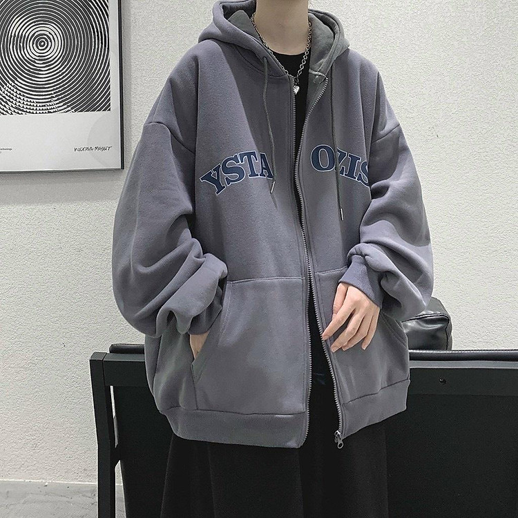 Áo Khoác Nam Nữ In Chữ YSTA OZIS Chất Nỉ 2 Lớp PE Mềm Mịn Có Nón Rộng Dày