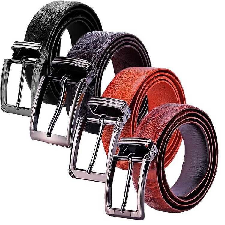 Thắt lưng nam da đà điểu Huy Hoàng 3,5P đầu kim màu đen, nâu đất, vàng bò, nâu đỏ HT4405-06-07-08
