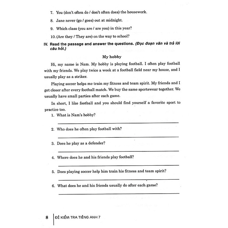 Đề Kiểm Tra Tiếng Anh 7 - Ảnh 4