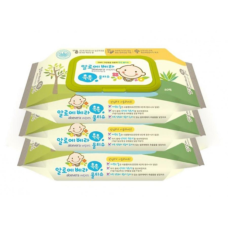 Bộ 3 gói khăn giấy ướt Living Aloe Vera Chok Chok - loại 80 tờ/gói