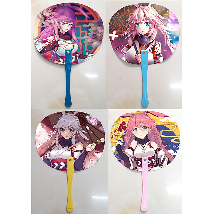 Quạt cầm tay in ảnh 2 mặt Honkai Impact 3 - Yae Sakura - Ảnh 2