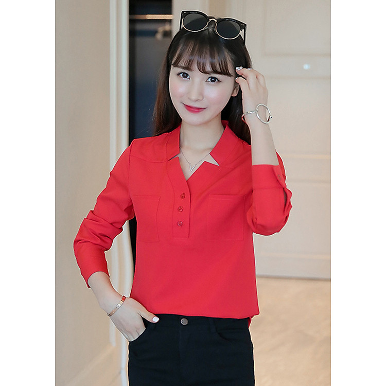 Áo Sơ mi nữ cổ v cách điệu sm168