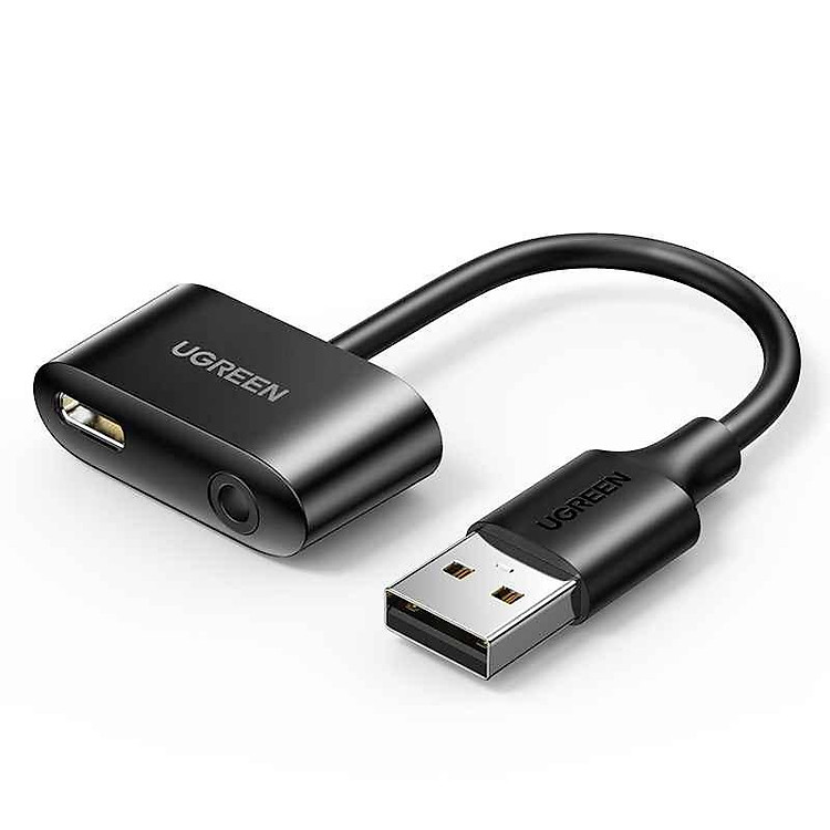 Dây chuyển đổi có chipset âm thanh USB ra 3.5mm và USB-C màu đen, dài 10cm Ugreen 80897 - Hàng chính hãng
