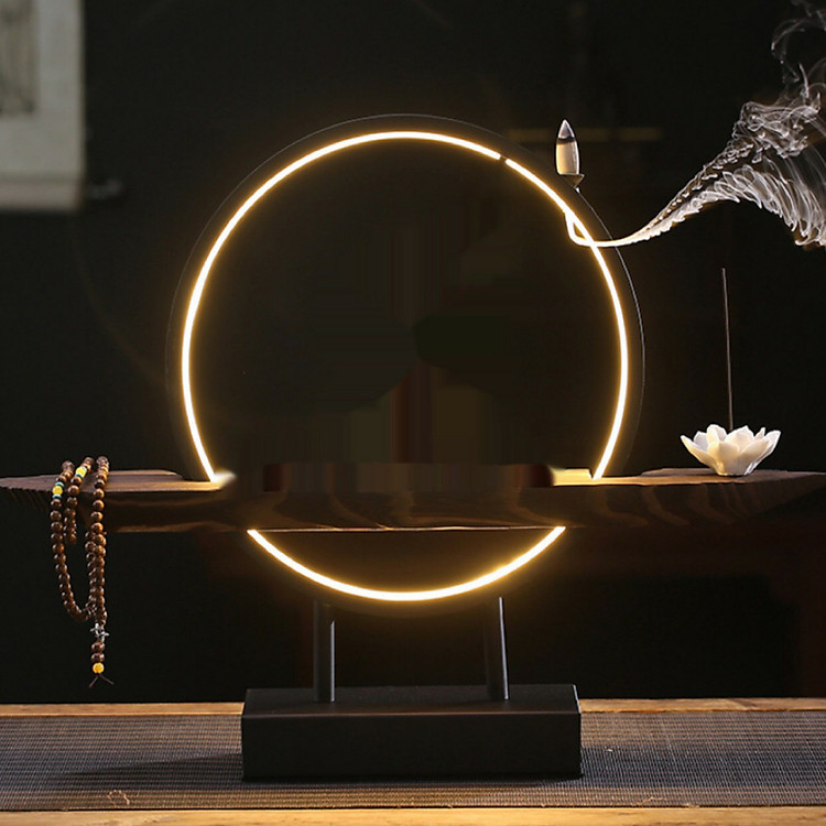 Trọn BỘ KỆ GỖ ĐẶT TƯỢNG CÓ ĐÈN LED VÀ THÁC KHÓI 6 món