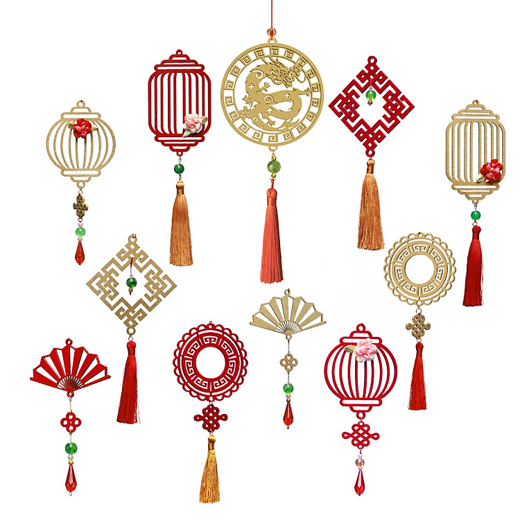 Dây Treo Trang Trí Tết Gỗ Sơn Đỏ (11 chiếc)