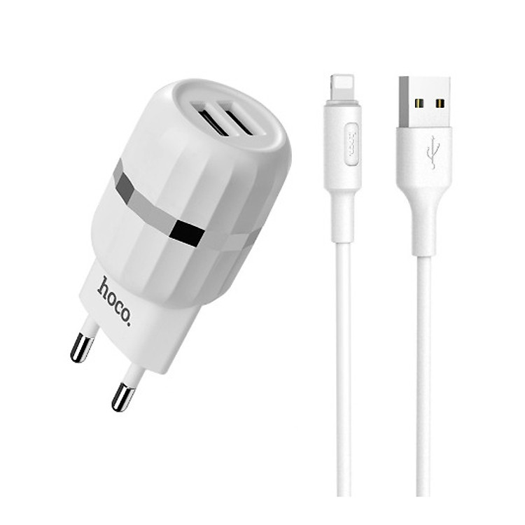 Bộ Cốc Và Cáp Sạc Nhanh 12W (2.4A) Cho IPhone,IPad 2 Cổng USB - Hoco C41A - Hàng Chính Hãng
