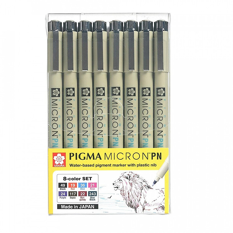 Bộ 8 Bút kim màu đi nét chuyên nghiệp Sakura Pigma Micron ngòi PN