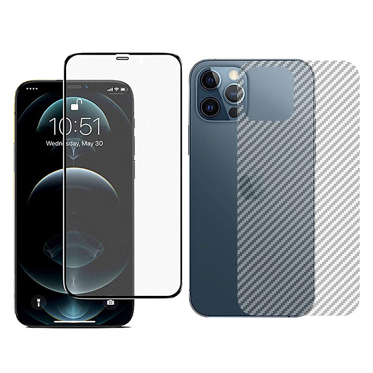 Dán Cường Lực Màn Hình + Mặt Lưng + Viền Vân Carbon iPhone 12/12 Pro/12 Pro Max GOR Full Chống Vân Tay - Hàng Nhập Khẩu