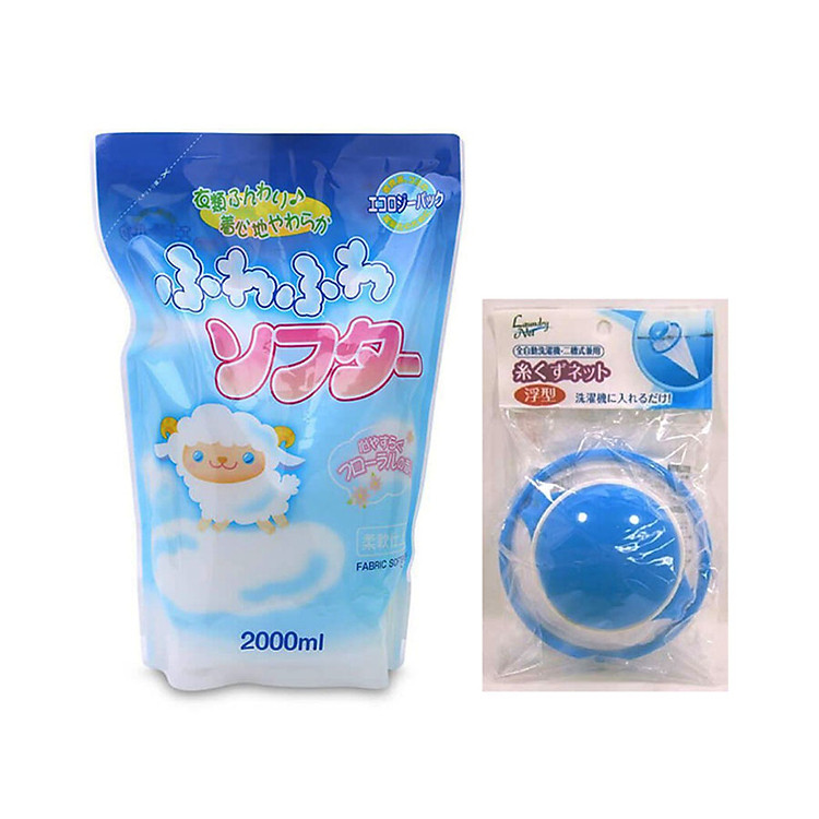 Combo Nước Xả Vải Fuwa Fuwa 2L (Dạng Túi) + Phao Lọc Cặn Bẩn Máy Giặt - Nội Địa Nhật Bản