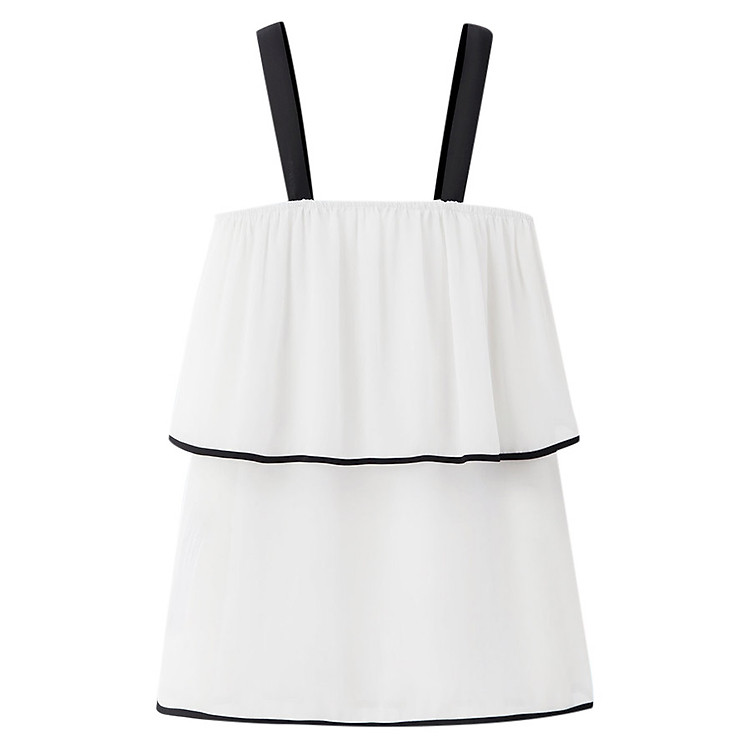 Áo Kiểu Nữ Hai Dây Phối Đen The Cosmo Contrast Ruffle Top - White