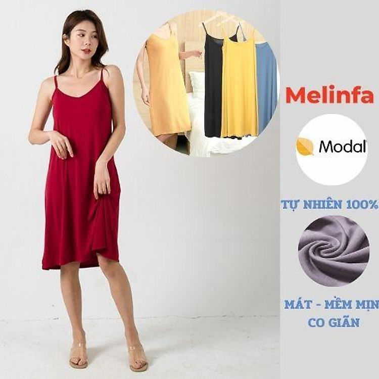Váy ngủ hai dây nữ, đầm ngủ 2 dây trơn kiểu basic chất vải Modal mát lạnh tự nhiên phong cách Hàn Quốc mã VAV0071