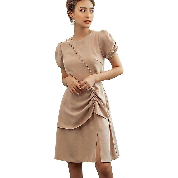 Đầm Nút Bọc Nhún Sườn - D243