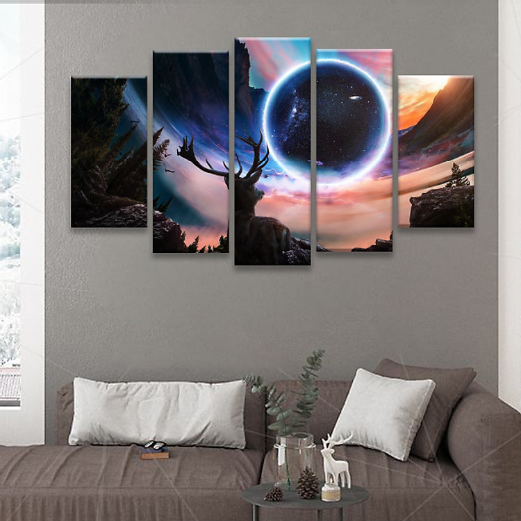 Bộ 5 Tranh Canvas Treo Tường Trang Trí Nhà Cửa Đẹp - Chủ Đề Phong Cảnh Vũ Trụ (1 tranh 30x90cm + 2 tranh 30x80cm + 2 tranh 30x60cm)