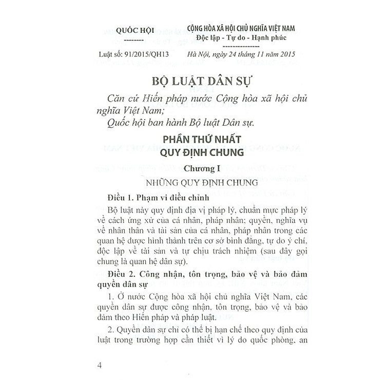 Bộ Luật Dân Sự Nước Cộng Hòa Xã Hội Chủ Nghĩa Việt Nam (Có Hiệu Lực Thi Hành Từ Ngày 01/01/2017) - Ảnh 3