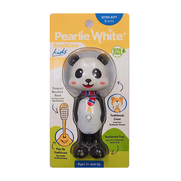 Bàn chải đánh răng cho bé từ 3 tuổi Singapore Pearlie White lông mềm, bảo vệ răng, nướu, nhỏ gọn và an toàn cho bé hình Gấu Trúc