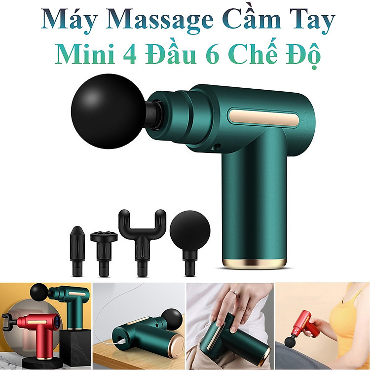 Máy Massage Cầm Tay Mini Đầu Nhôm 4 Đầu 6 Chế Độ Cao Cấp
