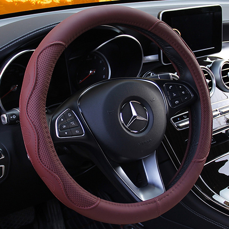 Vỏ bọc vô lăng ô tô da cao cấp nhiều màu có lỗ thoát khí có vòng cao su đàn hồi bên trong phù hợp hầu hết các loại xe có kích thước tay lái 37-38 cm