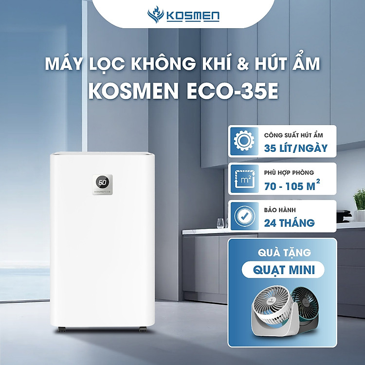 Máy Lọc Không Khí Và Hút Ẩm Kosmen ECO-35E Hút Ẩm 35 lít/ngày, Lọc Khí 3 Lớp Cao Cấp - Hàng Chính Hãng, Bảo Hành 2 Năm