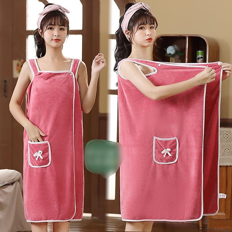 Khăn tắm xỏ tay - Áo khăn tắm nữ kiểu đầm trơn , mịn , thoáng mát phù hợp với mọi loại dáng , giao màu ngẫu nhiên