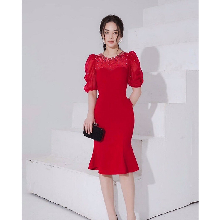 ĐẦM ÔM BODY ĐUÔI CÁ ÉP ĐÁ TAY PHỐI VOAN TND75859