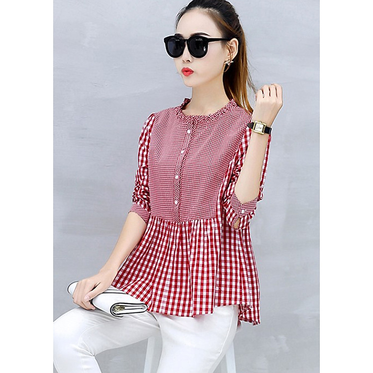 Áo nữ kẻ caro dài tay mẫu mới Haint Boutique